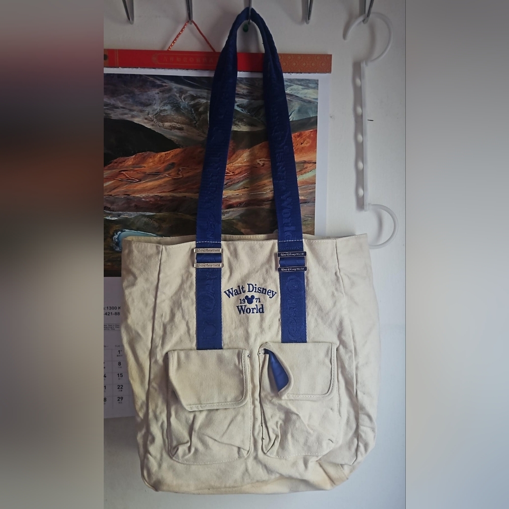 Walt Disney World 1971 Canvas Tote Beige and Blue LARGE